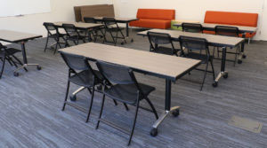 Folding Chairs and Tables Setup in Classroom