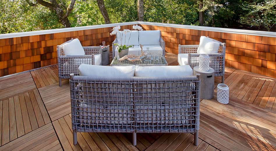 Palm Outdoor Sofa and Armchairs on an outdoor deck