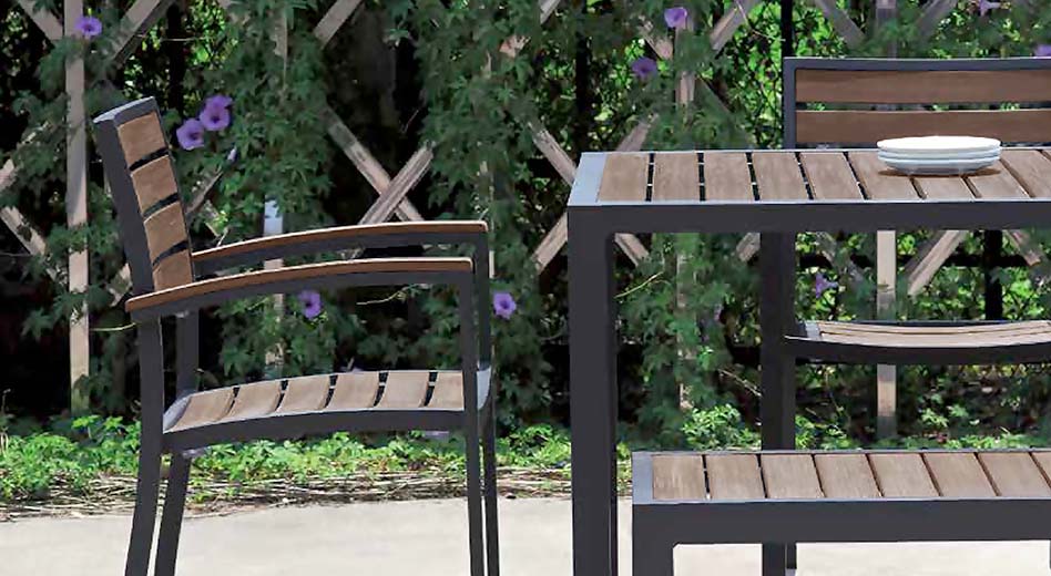 Close up image of Magnolia faux wood outdoor furniture