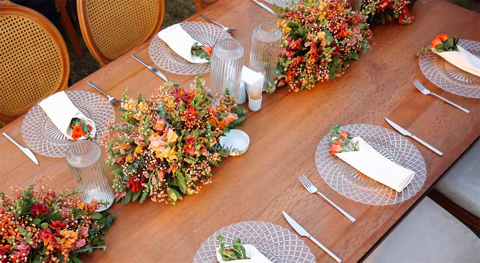 Photo of an elegant table setting upon a wooden table