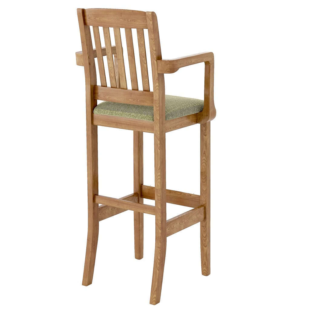 Bulldog Barstool with Arms Upholstered Back 45 Angle