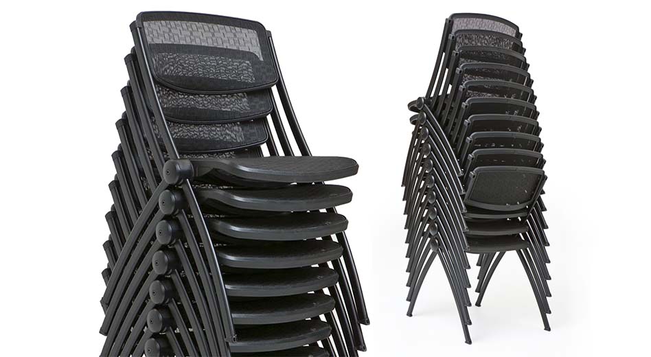 MeshOne Stacked chairs by MityLite